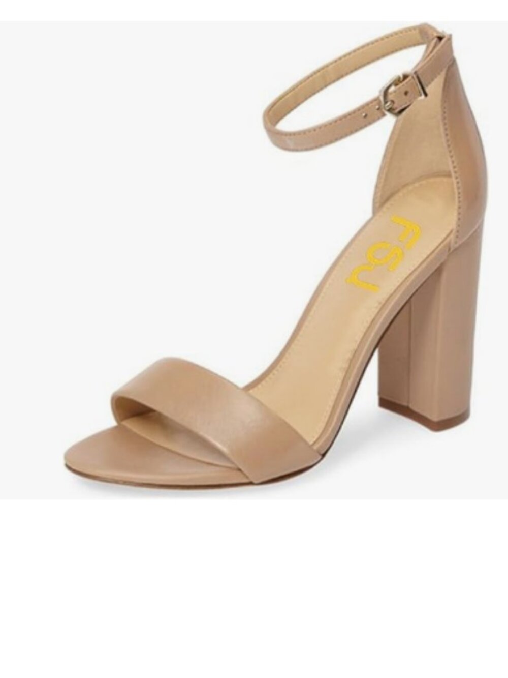 FSJ Nude Chunky High Heel Sandals Open Toe Ankle Strap Single Band Dress Shoes